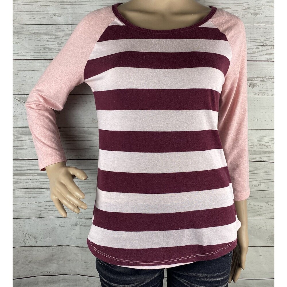 Mossimo Raglan Tee Pink Burgundy Striped